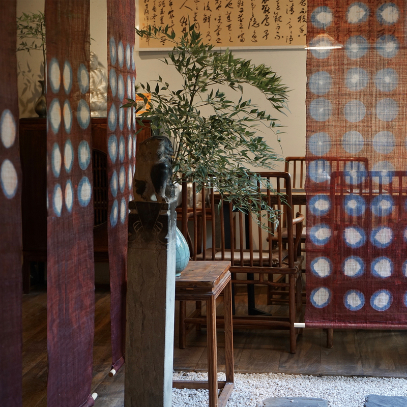 Original Handmade Tie-Dye Plant-Dyed Door Curtain in Simple Iron Red for Clubhouse Tea Space Partition
