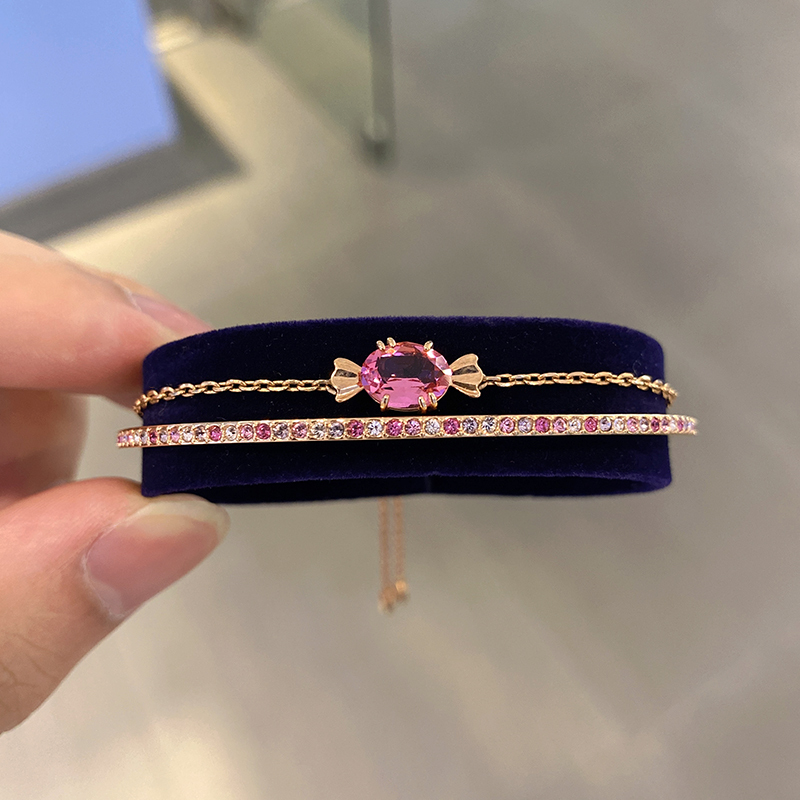Swarovski Gema 520 Pink Crystal Candy Double-Layer Bracelet for Women 5630873 5630874 Swarovski Gema 520 Pink Crystal Candy Double-Layer Bracelet for Women 5630873 5630874