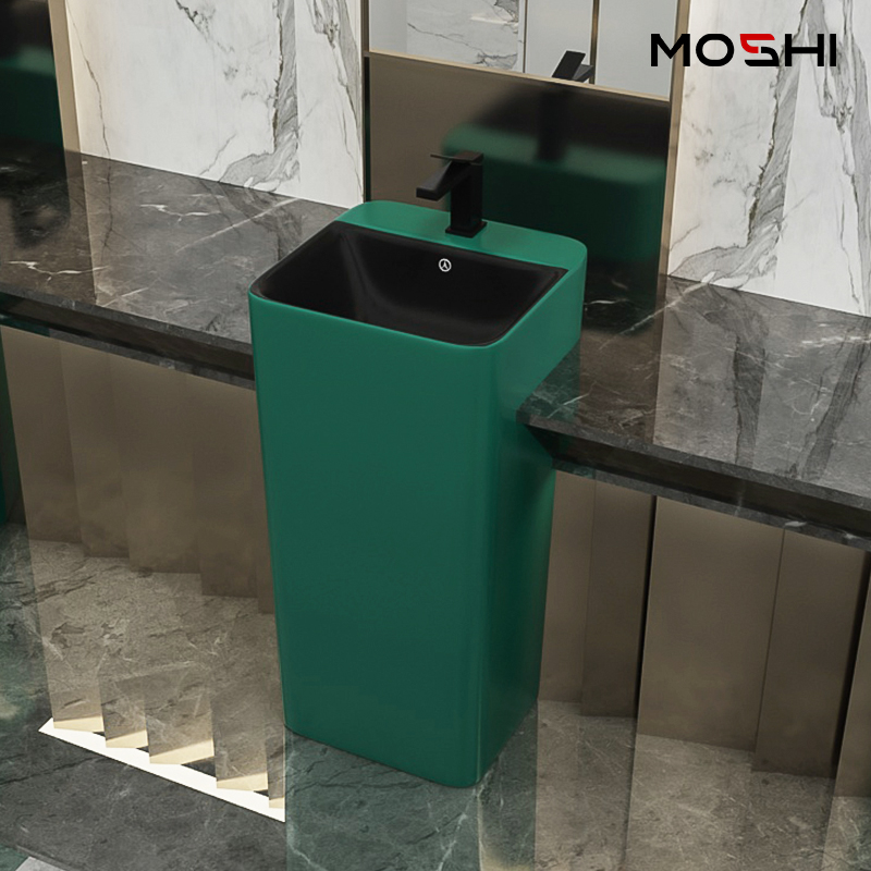 Molion European-style column basin ceramic green wash basin balcony powder room outdoor basin integrated floor-to-ceiling column basin