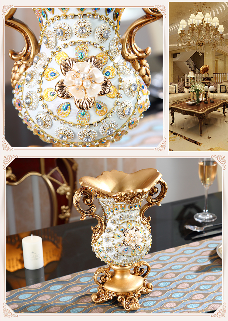 Luxury European Resin Vase Stereoscopic Dried Fowers Arrangement Wobble Plate Living Room Entrance Ornaments Home Decorations