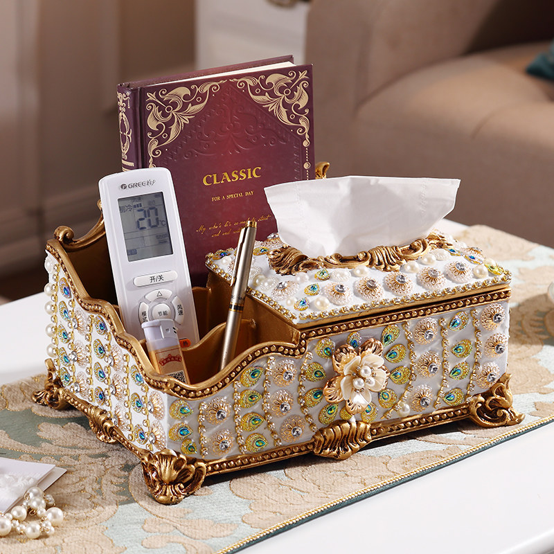European tissue box High-grade living room coffee table Hotel decoration Household remote control storage box Multi-function toilet paper box