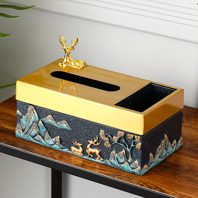New Chinese creative multifunctional paper towel box Home living room tea table decoration high-end toilet paper box remote control containing box
