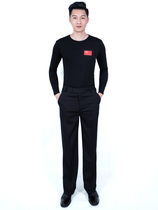 男士圆领拉丁摩登广场交谊舞国标舞蹈练功服上衣长袖成人T恤套装