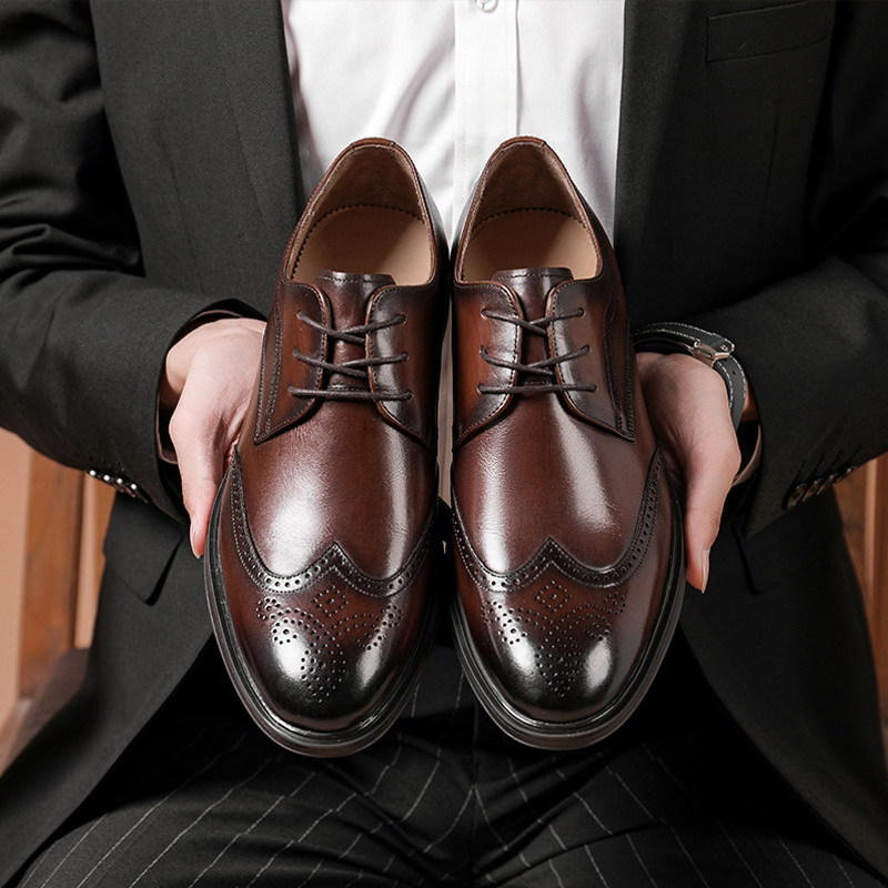 Italian imported Brock carved men's leather shoes business British style wedding shoes casual men's leather shoes