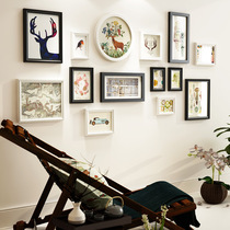 Photo wall decoration Free hole living room photo frame wall hanging combination Solid wood European photo wall American restaurant corridor painting