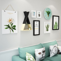 Small fresh solid wood photo wall Green plant Nordic sofa background wall combination photo frame Modern decorative painting interchangeable photo
