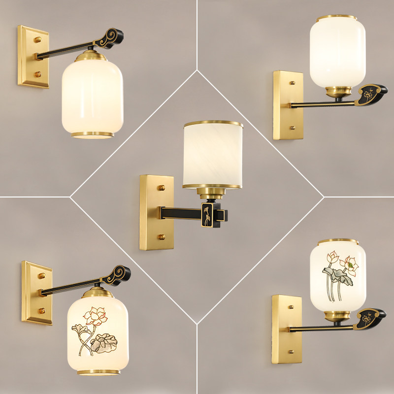 Total copper New Chinese wall lamp Bedroom bed head lamp minimalist modern staircase gangway corridor Lamp creative living room wall lamp