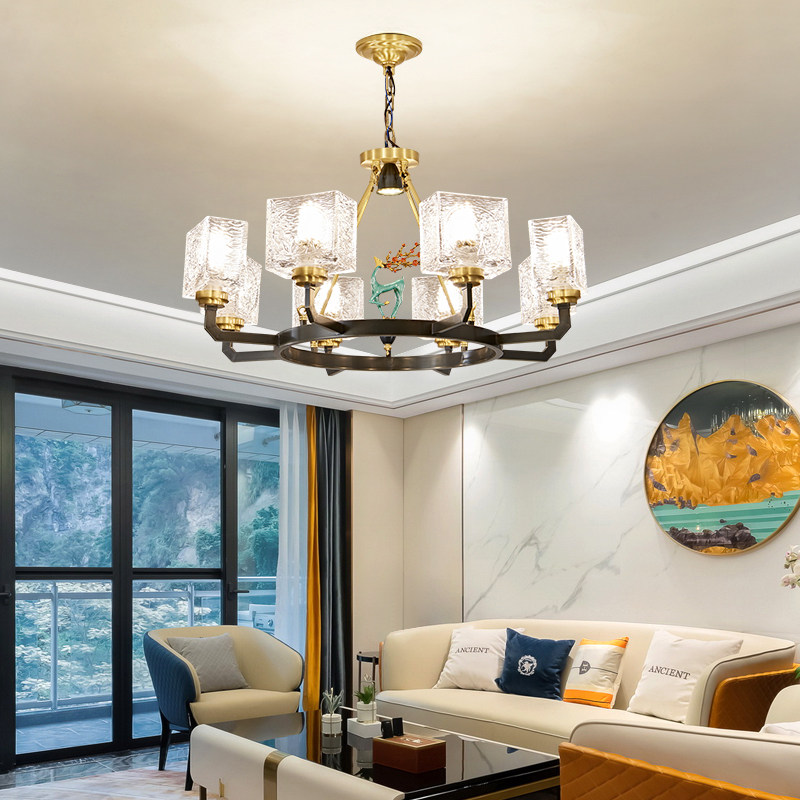 Total copper New Chinese living room chandeliers enamel color Chinese style Dining Hall Lamp Minimalist Modern Villa Hall Chandeliers