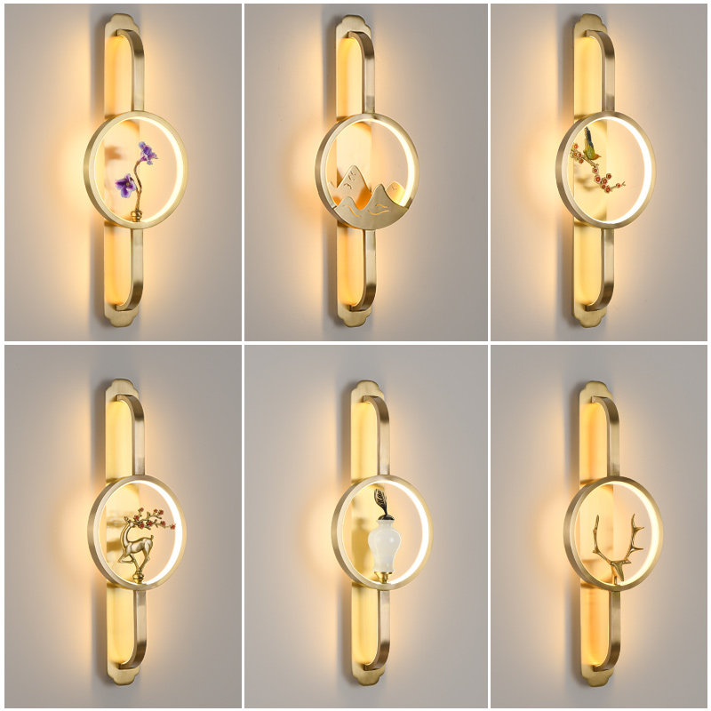 Total copper New Chinese wall lamp Bedroom bed Headlights Chinese Wind Home Brief Creative Corridor Living room Background wall Wall Lamp