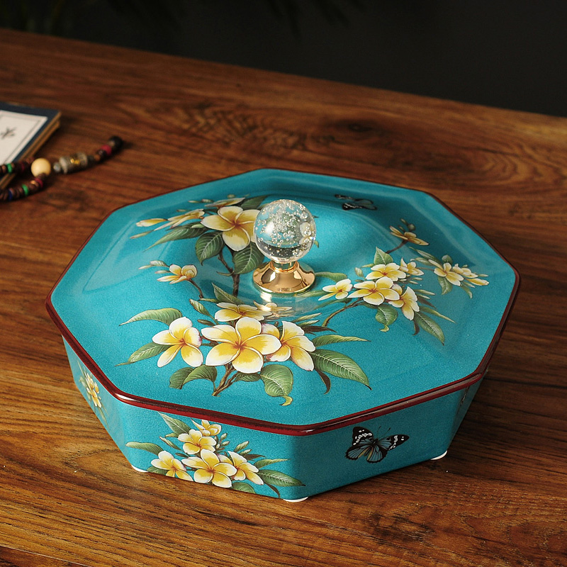 Chinese New Year Ceramics Candy Box with Covered Living Room Tea Table Dry Fruit Box Snack Box Home Residence Ornament Dried Fruit Pan-Taobao