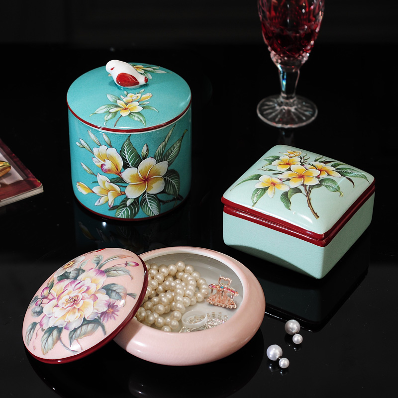 American ceramic cotton swab box bathroom cotton swab jar Chinese style retro home bedside jewelry box jewelry box candy jar