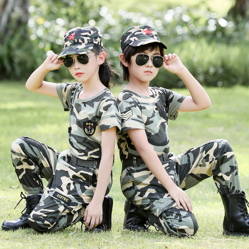 Children's camouflage clothing suit summer boys cotton military training performance clothing primary and secondary school students summer camp special forces short sleeves