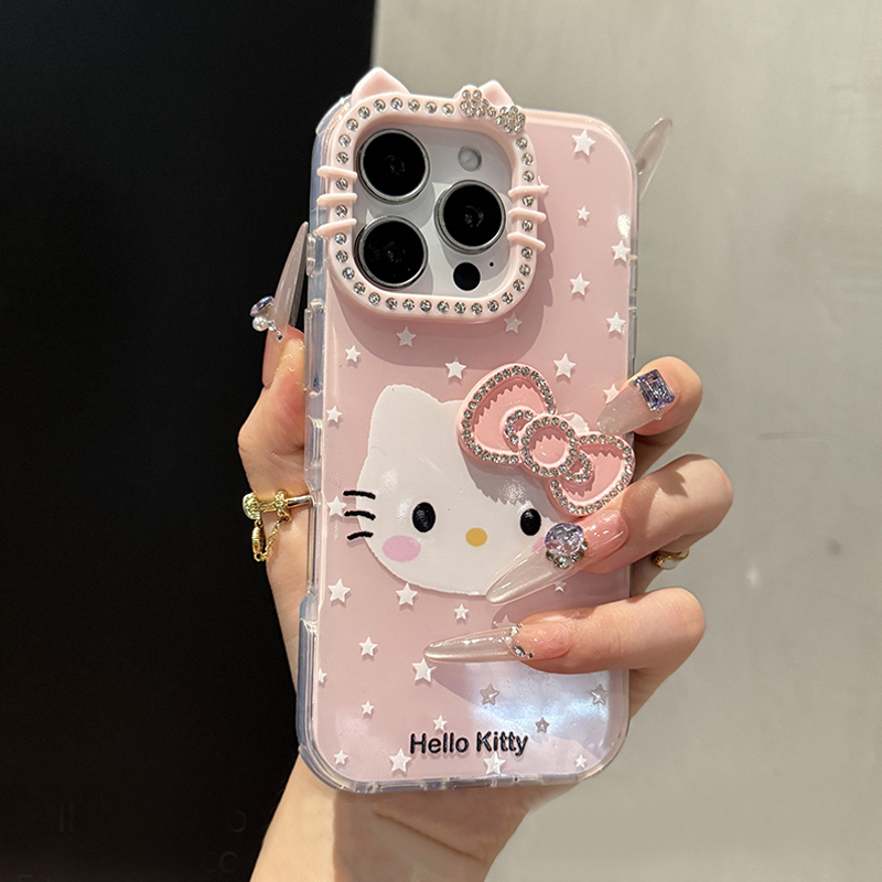 【High Quality】Bow Tie Cat Design iPhone 17 Pro Max Case New Luxury Rhinestone Frame Apple 16 Pro Max Cartoon 15 Pro Full Coverage 14 Shockproof 13 Protective Case