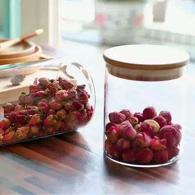 Glass tea jar Flower tea jar Miscellaneous grains Dry goods dried fruit storage sealed jar Large with bamboo and wood lid