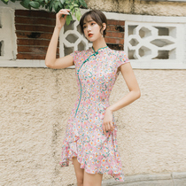 2021 new improved version of the dress silk cheongsam young girl Chinese style small fragrant style new summer