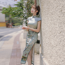 Silk cheongsam 2021 new young girl intellectual Chinese style noble temperament Summer Lady long elegant