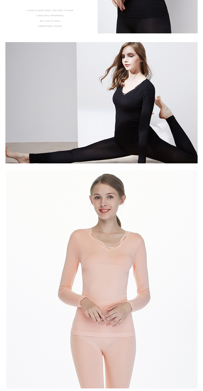 之 云 18 秋冬 女士 Quần lót màu mỏng mảnh cách nhiệt quần dài tay áo phù hợp với cổ chữ V những kiểu đồ bộ may đẹp
