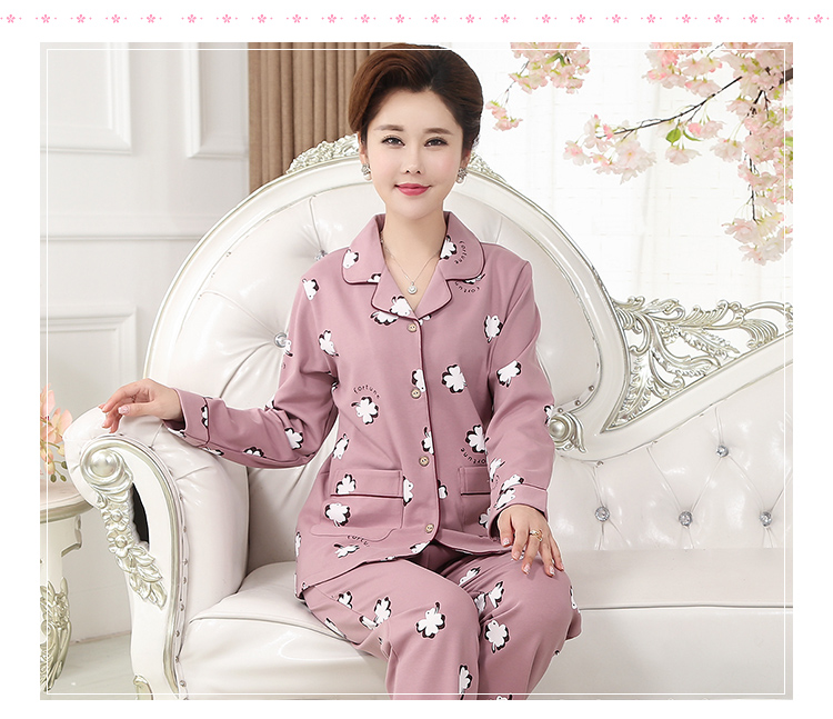 Đồ ngủ trung niên nam cực cotton nữ mùa thu dài tay mẹ chồng cao tuổi trung niên mẹ mùa xuân phù hợp các kiểu đồ bộ mặc ở nhà đẹp