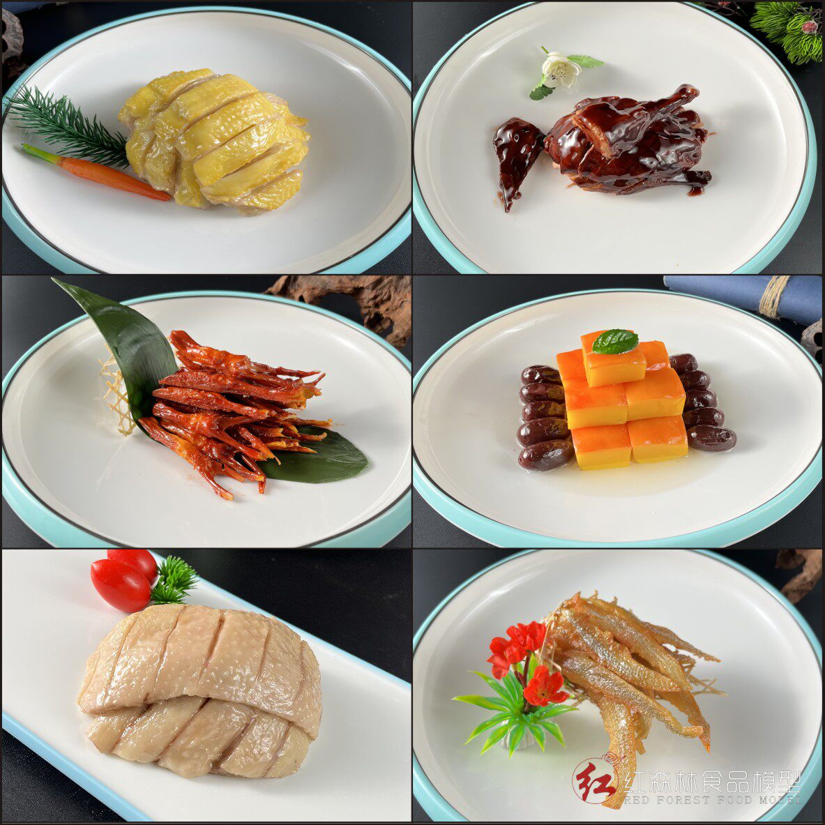 Red forest simulation dishes model hotel dining room decoration props cold dishes three yellow chicken white cut goose sauce duck