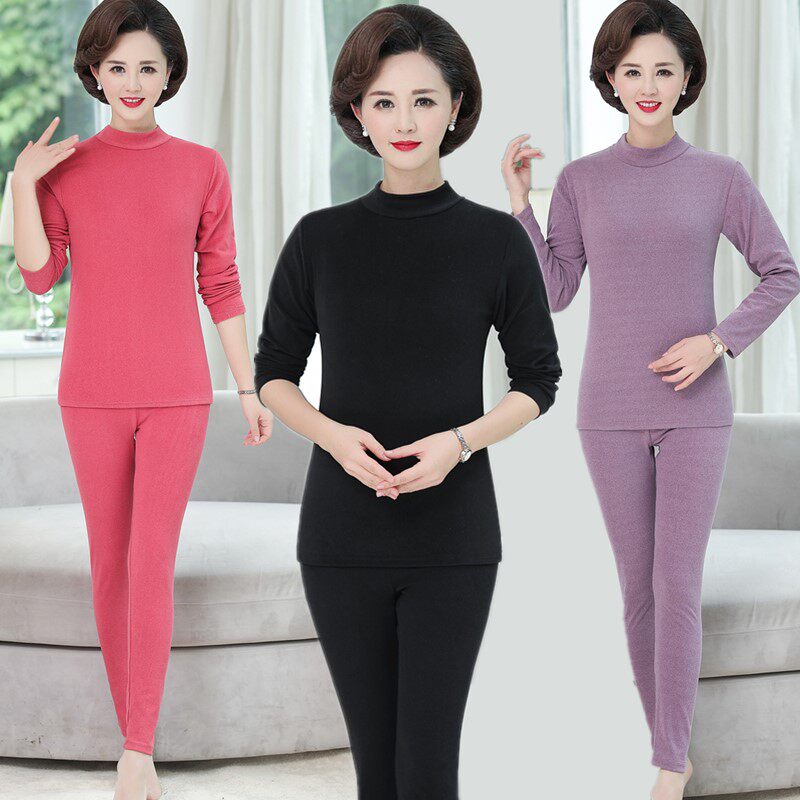 Middle-aged cotton sweatshirt suit female pure cotton mummy dress with semi-high collar heating clothes thermostatic develed autumn clothes sanitary pants