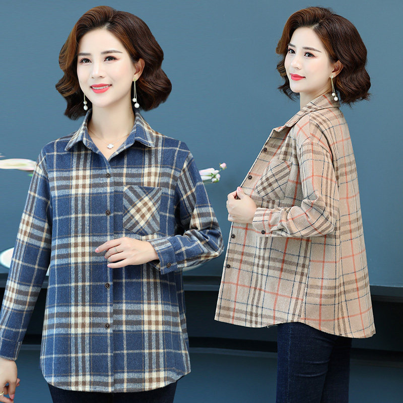 Yang Pie Grinding long sleeved shirt woman middle-aged old mother dressed in spring and autumn new large size shirt middle-aged women's thin coat