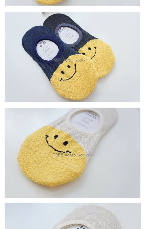 Vớ thuyền Hàn Quốc cá tính nhập khẩu nụ cười cotton cô gái vớ vớ Thuyền vớ chống trượt set đồ dày sang trọng quần tất siêu mỏng mùa hè