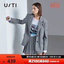 uti yuti 2021 spring new vintage plaid single-breasted jacket simple loose lapel casual suit women