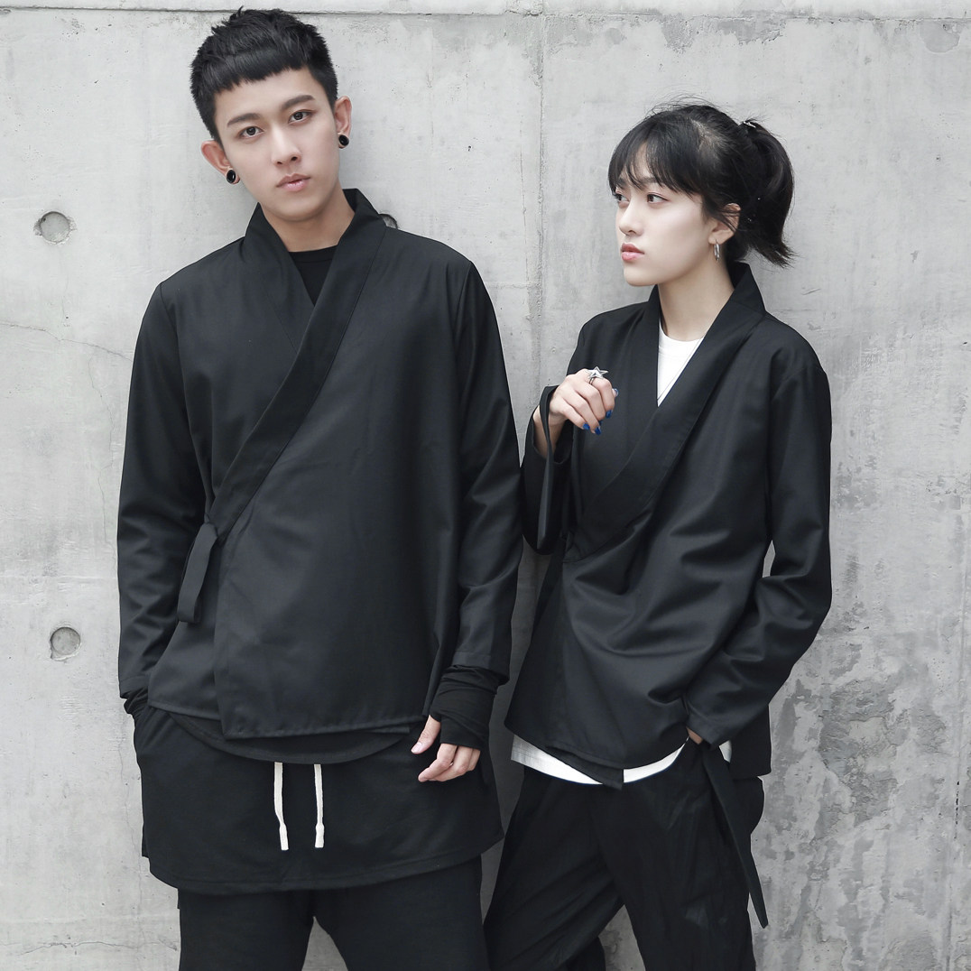 SIMPLE BLACK 暗黑风日系和服修身夹克个性情侣道袍外套