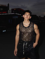 lil original summer shiny sequin American retro style niche hollow vest for men