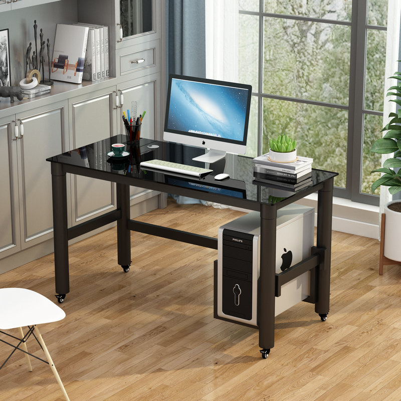 Movable Tempered Glass Home Desktop Computer Desk Student Writing Desk Minimalist Office Desk E-Sports Gaming Desk
