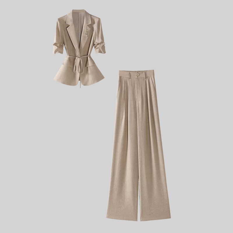 2265 High-End Thin Casual Suit with Wide-Leg Pants Two-Piece Set 2265 High-End Thin Casual Suit with Wide-Leg Pants Two-Piece Set