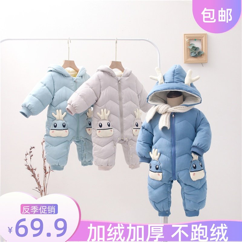 Infant romper romper baby winter fleece jumpsuit boys and girls cartoon newborn winter outing jumpsuit