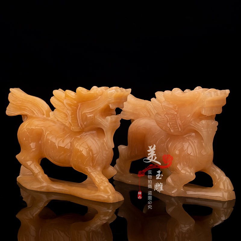 Natural jade unicorn ornaments a pair of child jade unicorn porch home living room Chinese decoration craft gift ornament topaz