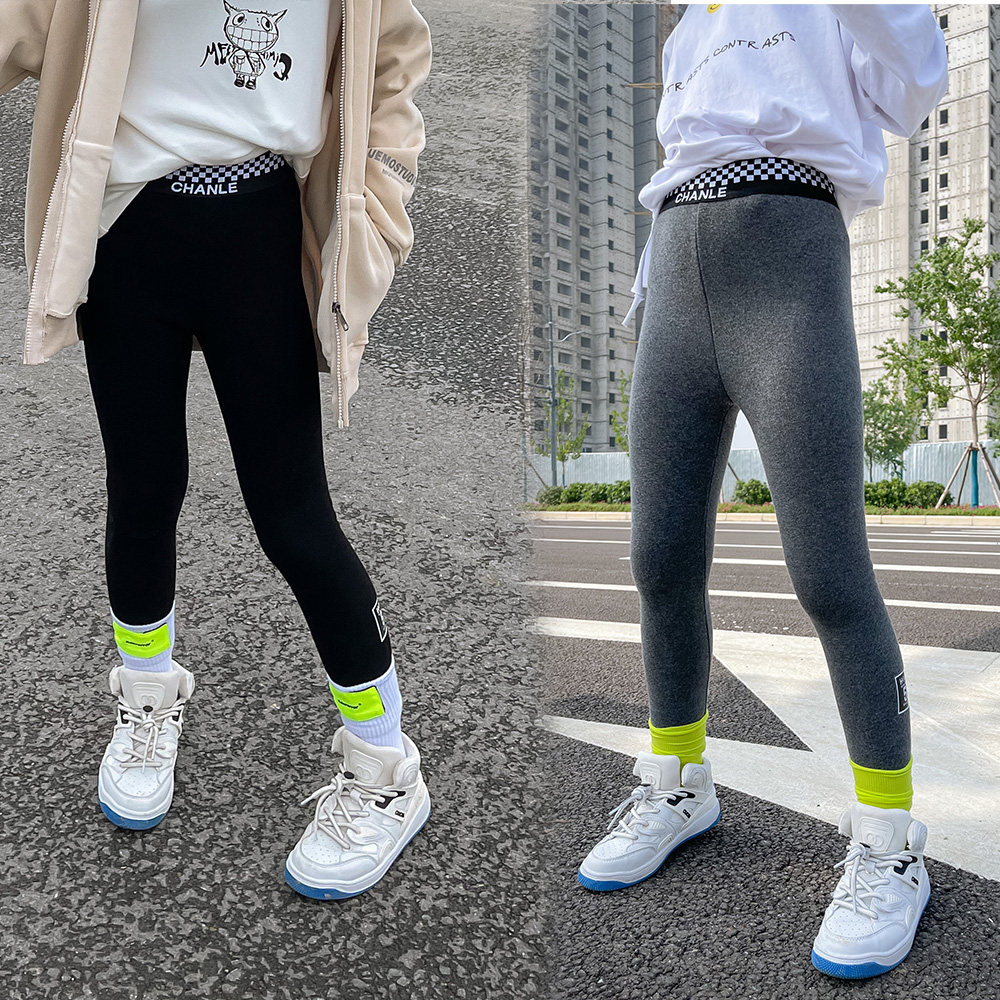 Girls' inner pants 2022 autumn and winter new middle-aged children's plus velvet thickened foreign style children's winter clothes foreign style outer wear pants