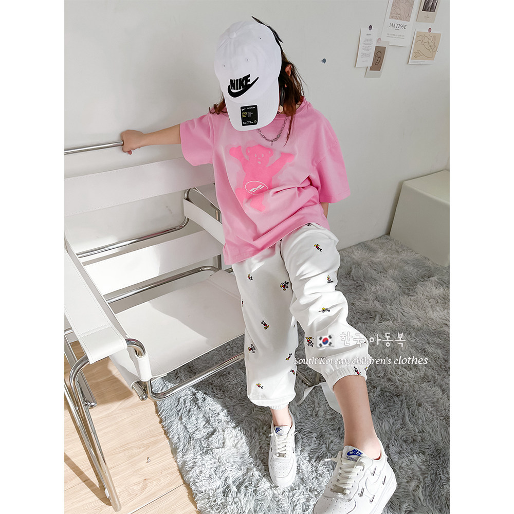 Pola small station childrens simple to loose children short sleeve T-shirt 2021 Summer new girl Han version Dyed Half Sleeve