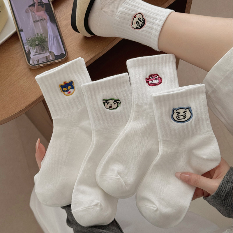 Crayon Shin-Chan Socks for Women, Mid-Calf Socks, Trendy Japanese Style, Cute Cartoon Embroidery, White Breathable Mesh Short Socks Crayon Shin-Chan Socks for Women, Mid-Calf Socks, Trendy Japanese Style, Cute Cartoon Embroidery, White Breathable Mesh Short Socks