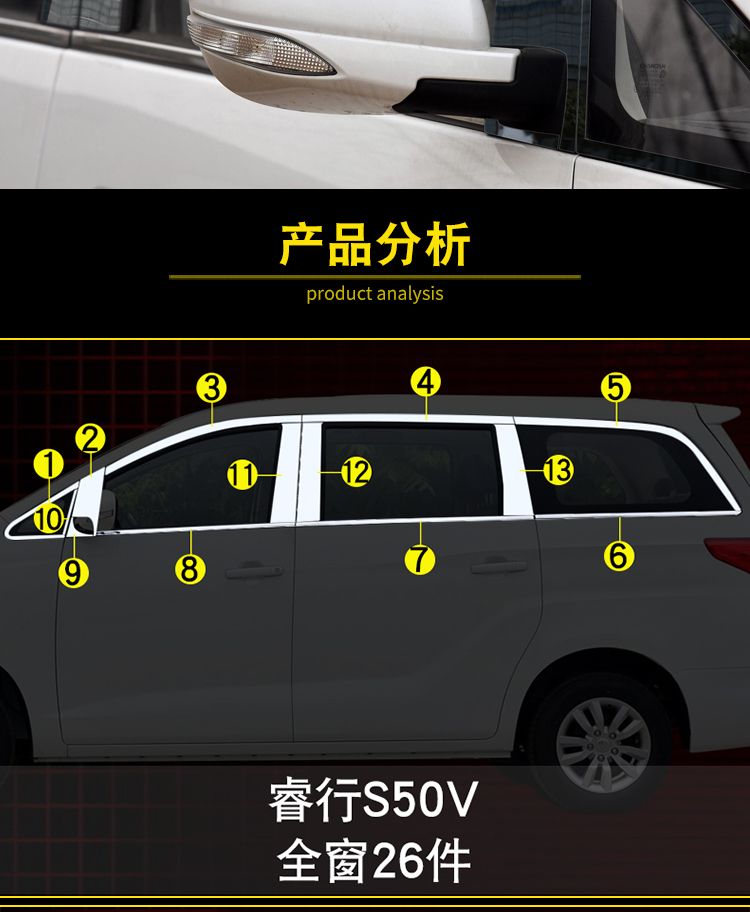 Áp dụng cho cửa sổ bằng thép không gỉ Changan Ruashing S50V trang trí xe sửa đổi đặc biệt trang trí thân cửa cạnh dải sáng - Sửa đổi ô tô bộ dụng cụ vệ sinh nội thất ô tô