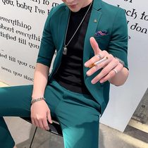 Yuppie Handsome Ink Green Short Sleeve West Suit Man Suit Superior Feel 70% Sleeve Suit Men Summer Mid-Sleeve Fried Street Half Sleeve