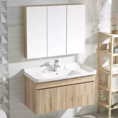 Nordic solid wood bath cabinet Environmental protection paint-free board powder room washbasin washbasin washbasin mirror cabinet combination wall cabinet