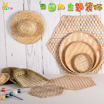  Round bamboo plaque painting childrens diy creative painting bamboo dustpan Kindergarten handmade products hat hat bamboo sieve