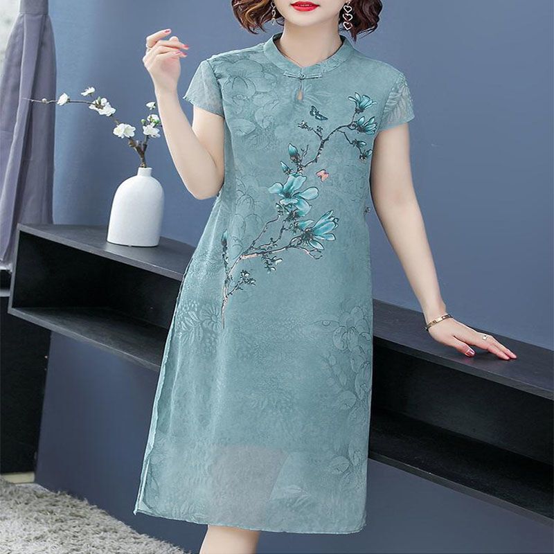 Guangzhou Thirteen Rows Women's Popular Dress, Cheongsam for Mothers in Their 50S, Slightly Plump, Improved Style, Shenzhen Nanyou Dress for Summer Guangzhou Thirteen Rows Women's Popular Dress, Cheongsam for Mothers in Their 50S, Slightly Plump, Improved Style, Shenzhen Nanyou Dress for Summer