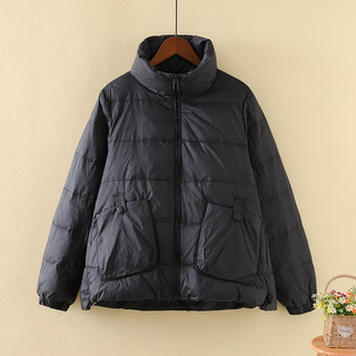 Black 2025 new down jacket women's short white duck down fashion striped loose stand-up collar bread jacket thickened jacket