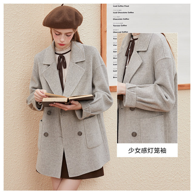 Coat woolen coat women's autumn and winter 100% wool double-sided woolen kbne2022 new small women's woolen clothing