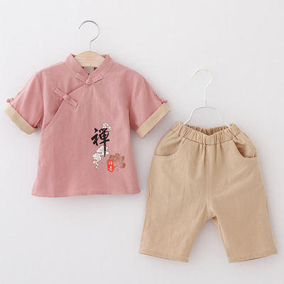 cậu bé chiếc váy Trung Quốc Tang váy gió của Trung Quốc mùa hè của trẻ em Zen váy baby trẻ em quần áo retro bé gái cổ váy.