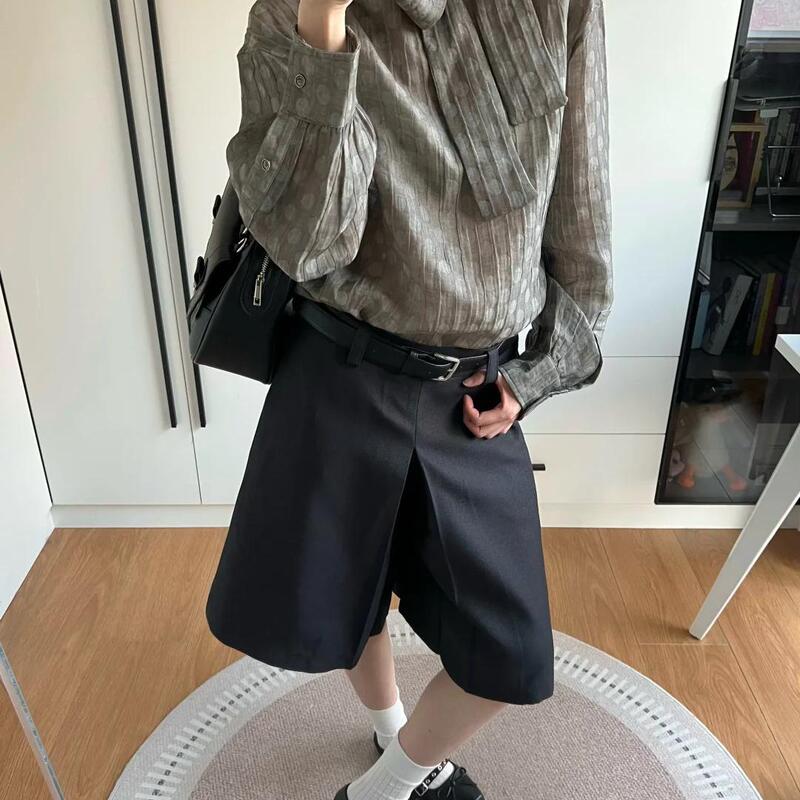 Trendy and Well-Fitting, Elegant Pleated Mid-Length Shorts for Women, Casual Suit Shorts, Loose Wide-Leg Five-Point Pants for Summer