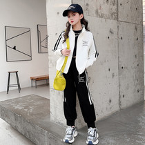 Girlss clothing sports suit spring - clothing gas fashion 2023 new spring - fall childrens leisure network red two pieces