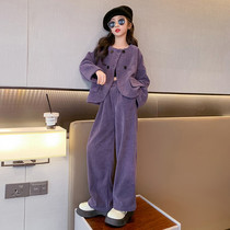 Girls Net red suit spring dress 2023 new Korean girl girl wearing fashionable childrens broad legs two tide