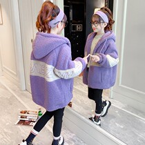 Childrens clothes girls lamb jacket 2022 new autumn and winter childrens net red gas tops girl thickened sweater
