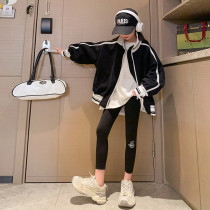 Girls Spring Costume 2023 New Yang Children Collide Color Collage Collection Laker Jacket in the Big Child Spring Gap tide