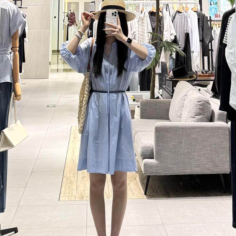 Mm Mall Same Style 2026 Spring/Summer Lace Collar Tie-Up Three-Quarter Sleeve Shirt Dress 5H4290301